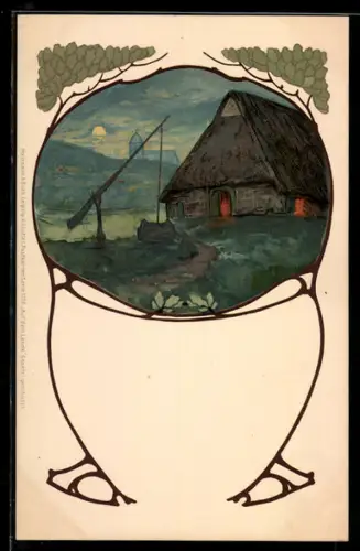 Künstler-Mondschein-AK Meissner & Buch (M&B) Serie 1176: Auf dem Lande, Bauernhaus