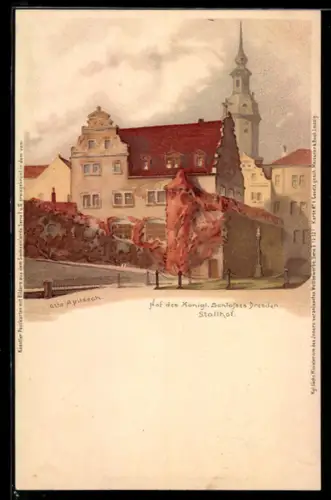 Lithographie Dresden, Hof des Königl. Schlosses, Stallhof