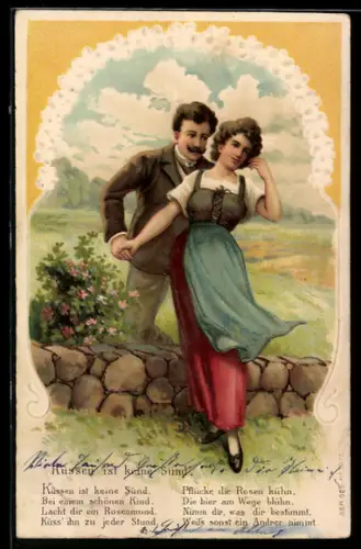AK Liebespaar ist der Meinung Küssen ist keine Sünd`