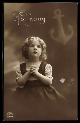 AK Hoffnung, betendes Mädchen mit geflochtenem Haar und Anker, Allegorie