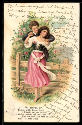 AK Haidenröslein, Knabe und Mädchen auf der Haide