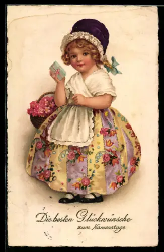 AK Kleine Dame mit Geschenk