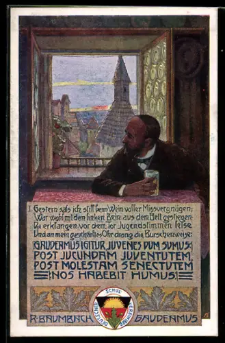 AK Deutscher Schulverein Nr.: R. Baumbach Gaudeamus, Mann am Fenster