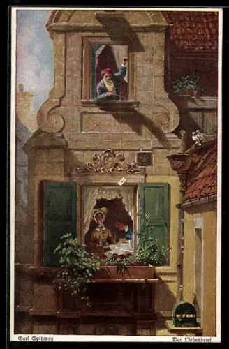 Künstler-AK Carl Spitzweg: Heimlicher Liebesbrief eines jungen Verehrers