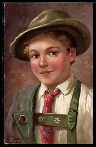 Künstler-AK Bayerischer Bub in Lederhose