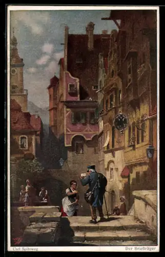 Künstler-AK Carl Spitzweg: Der Briefträger überbringt einen Brief