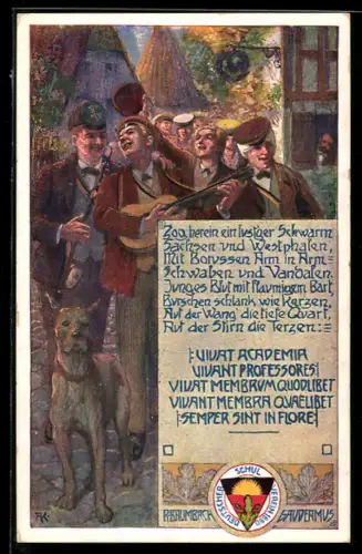 AK Deutscher Schulverein Nr. 237: Zog herein ein lust`ger Schwarm, R. Baumbach, Gaudeamus, Studenten