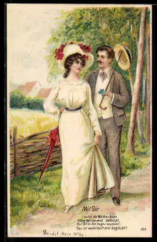 AK Mit Dir durch die Wälder, Auen, Liebespaar bei Spaziergang