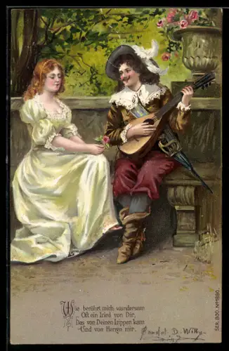 AK Behüt Dich Gott! edler Herr spielt für seine Liebste auf der Laute