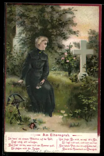 AK Dame mit Blume in der Hand am Elterngrab