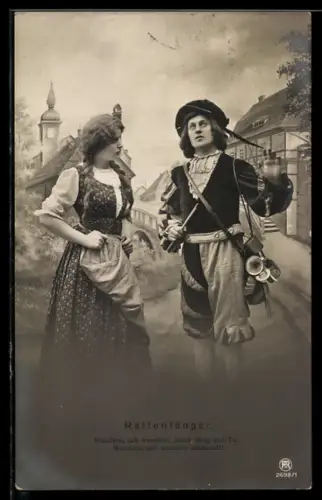 AK Der Rattenfänger von Hameln mit einer jungen Frau