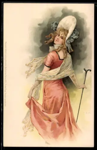 Künstler-AK Meissner & Buch (M&B) Nr. 1082: Frau im Kleid mit Hut