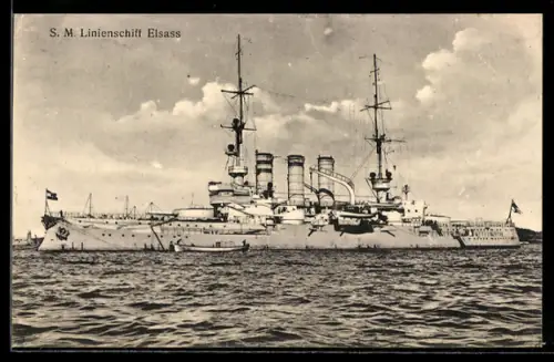 AK Linienschiff S.M.S. Elsass liegt vor Anker, Kriegsschiff