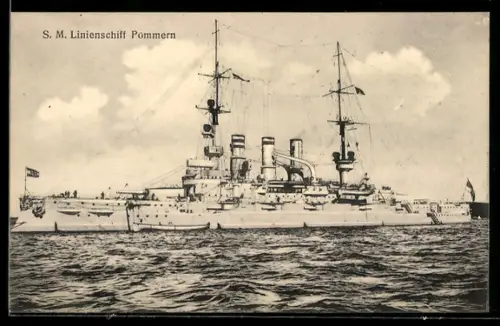 AK Linienschiff S.M.S. Pommern liegt vor Anker, Kriegsschiff