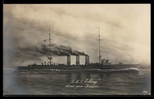 AK Kleiner Kreuzer S.M.S. Elbing hohe Fahrt laufend, Kriegsschiff