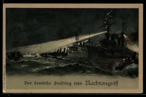 AK Deutsche Kriegschiffe 1914 im Nachtangriff