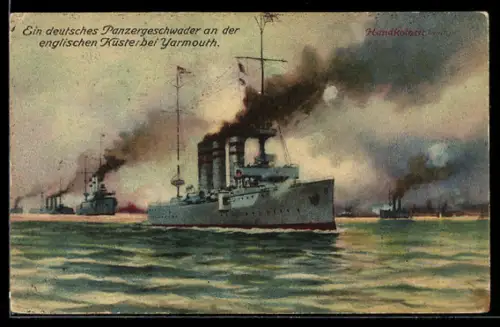AK Ein deutsches Panzergeschwader an der engl. Küste bei Yarmouth, Kriegsschiff