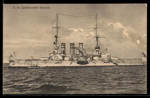 AK Linienschiff S.M.S. Hessen liegt vor Anker, Kriegsschiff
