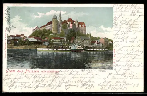 AK Elbedampfer Saxonia vor der Albrechtsburg in Meissen