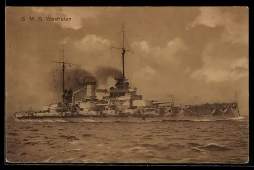AK Linienschiff S.M.S. Westfalen auf hoher See, Kriegsschiff
