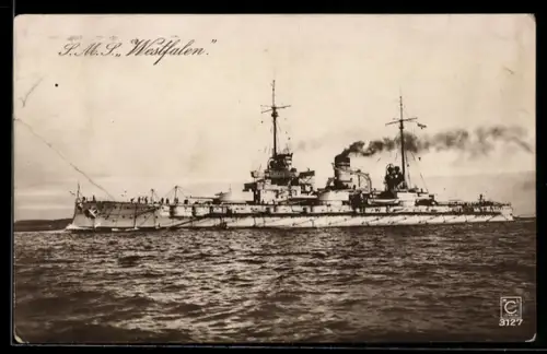 AK Linienschiff S.M.S. Westfalen in Seitenansicht, Kriegsschiff