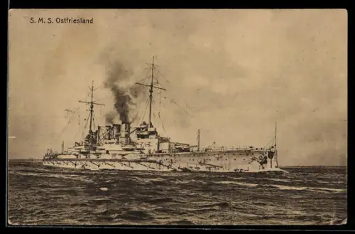 AK Linienschiff S.M.S. Ostfriesland in Fahrt, Kriegsschiff