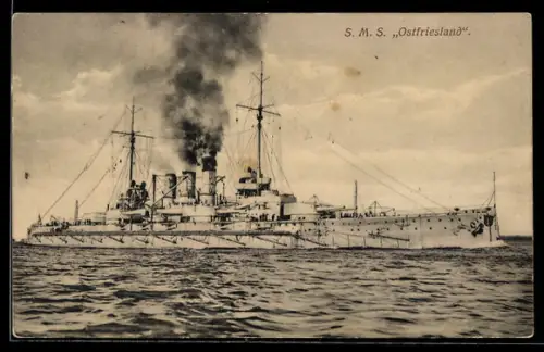 AK Linienschiff S.M.S. Ostfriesland in Fahrt, Kriegsschiff