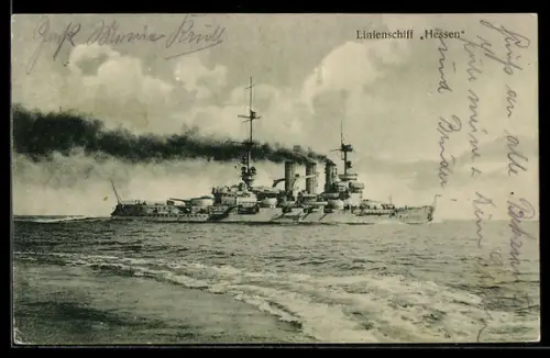 AK Linienschiff Hessen der Reichsmarine in Fahrt