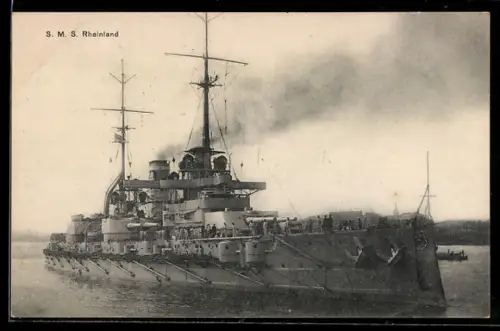 AK Linienschiff S.M.S. Rheinland vor der Küste, Kriegsschiff