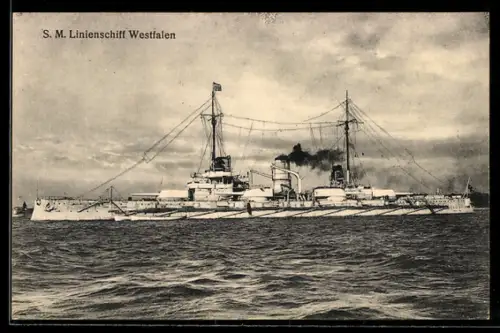 AK Linienschiff S.M.S. Westfalen querab von Backbord, Kriegsschiff