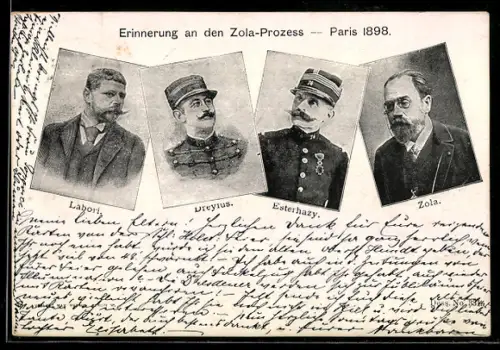 AK Paris, Portraits von Labori, Dreyfus, Esterhazy und Zola, Dreyfus-Affäre