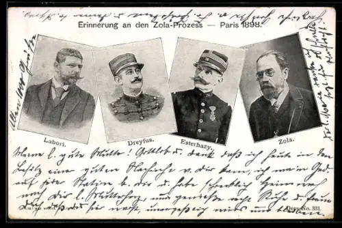AK Paris, Zola-Prozess, 1898, Portraits Labori, Dreyfus, Esterhazy, Zola