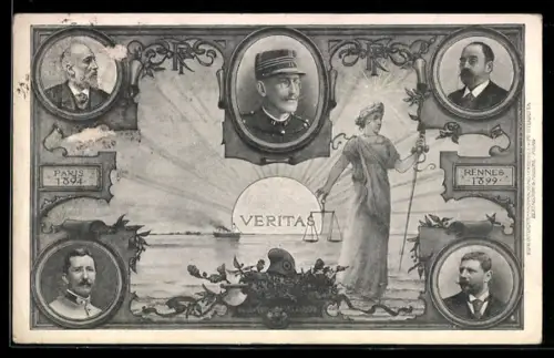 AK Paris, Dreyfus-Prozess 1894, Emile Zola, Bernard Lazare, Marie-Georges Picquart, Antisemitismus