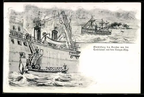 AK Einschiffung des Dreyfus von der Teufelsinsel, Dreyfus-Affäre, Antisemitismus
