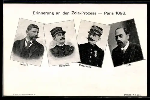 AK Paris, Portraits von Labori, Dreyfus, Esterhazy und Zola, Dreyfus-Affäre