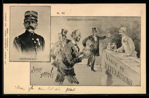 AK Londres, Esterhazy im Gerichstssaal, Vente de Revelations, Affaire Dreyfus
