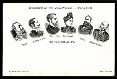 AK Paris, Portraits von Picquart, Mathieu Dreyfus und Maitre Leblois