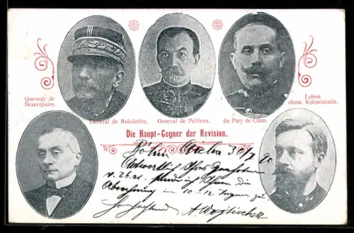 AK Portraits der Gegner der Revision General de Boisdeffre, General de Pellieux und Paty de Clam, Dreyfus-Affäre
