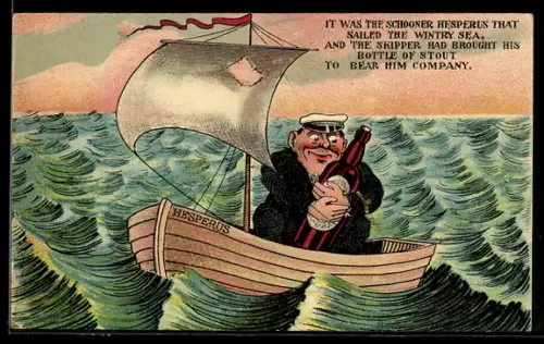 AK Zufriedener Seefahrer mit einer Flasche Bier auf stürmischer See