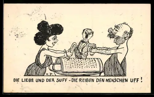 AK Mann ist hin- und hergerissen zwischen Liebe und Trunksucht und sitzt auf einer Reibe