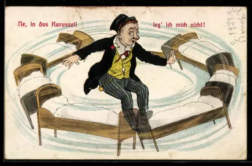 AK Betrunkener sieht sein Bett als Karussell