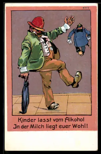 AK Betrunkener Mann stolpert vor einem Polizisten durch die Gegend