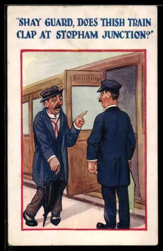 AK Betrunkener Mann spricht mit einem Schaffner