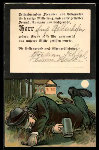 AK Glücklicher Trinker schläft mit im hohen Gras