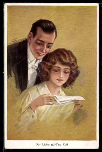 AK Junges Paar beim Lesen eines Briefes, Liebespaar