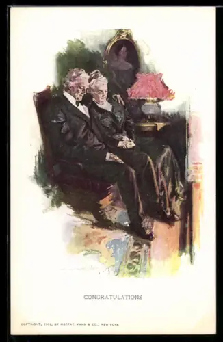 AK Älteres Paar auf dem Sofa umarmt sich, Liebespaar