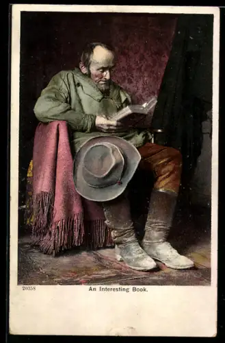 AK Älterer Herr beim Lesen eines spannenden Buches