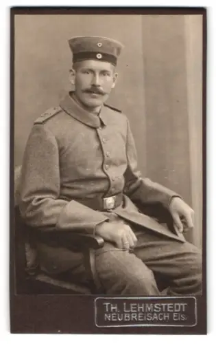 Fotografie Th. Lehmstedt, Neubreisach /Els., Soldat vom Inf.-Rgt. Nr. 20 in Feldgrau Uniform mit Krätzchen