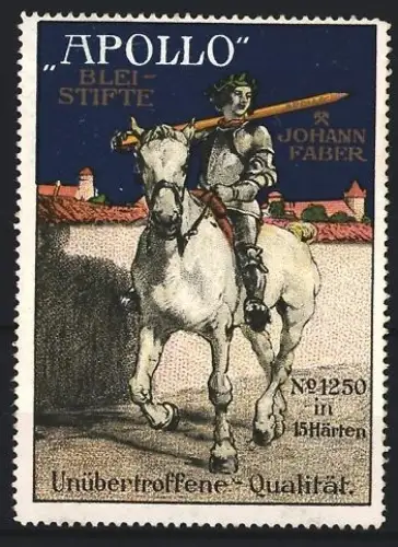 Reklamemarke Johann Faber, Apollo Bleistifte, Reiter mit Bleistift-Lanze