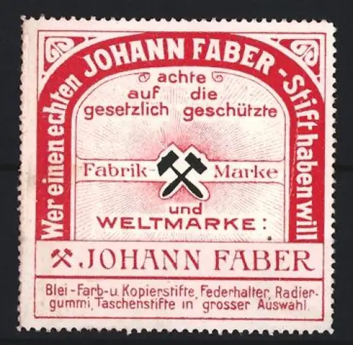 Reklamemarke Johann Faber, Bleistifte, Federhalter, Taschenstifte, Logo